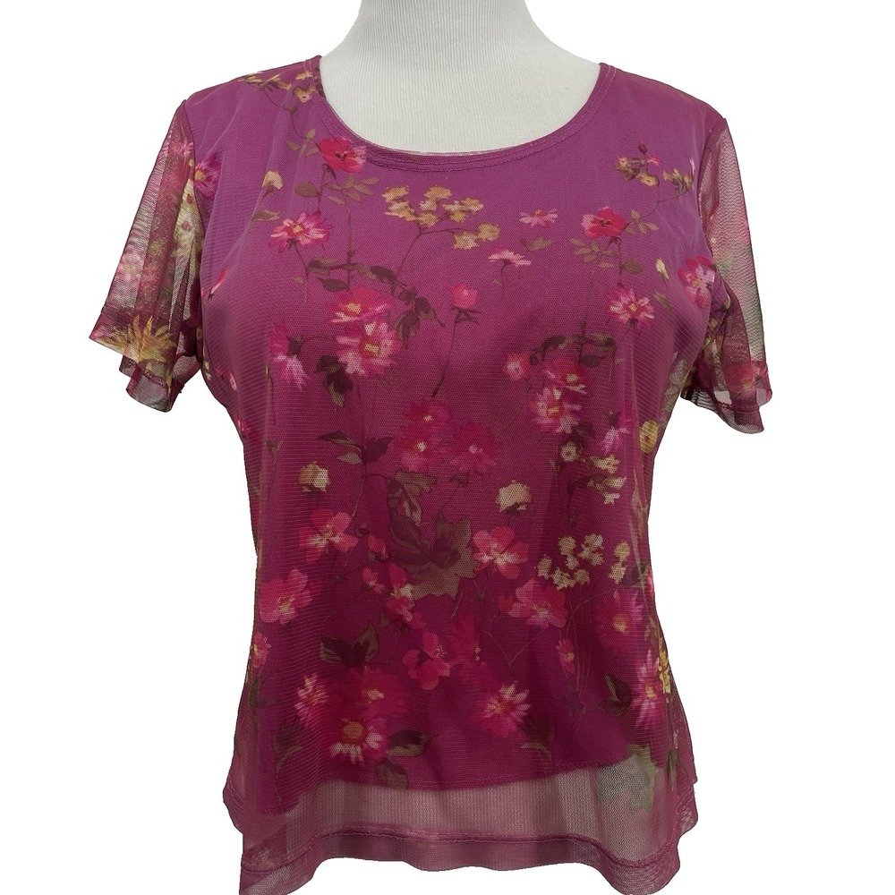 Notations Vintage Size S/M Floral Sheer Mesh Top Fairy Layered‎ Feminine Purple